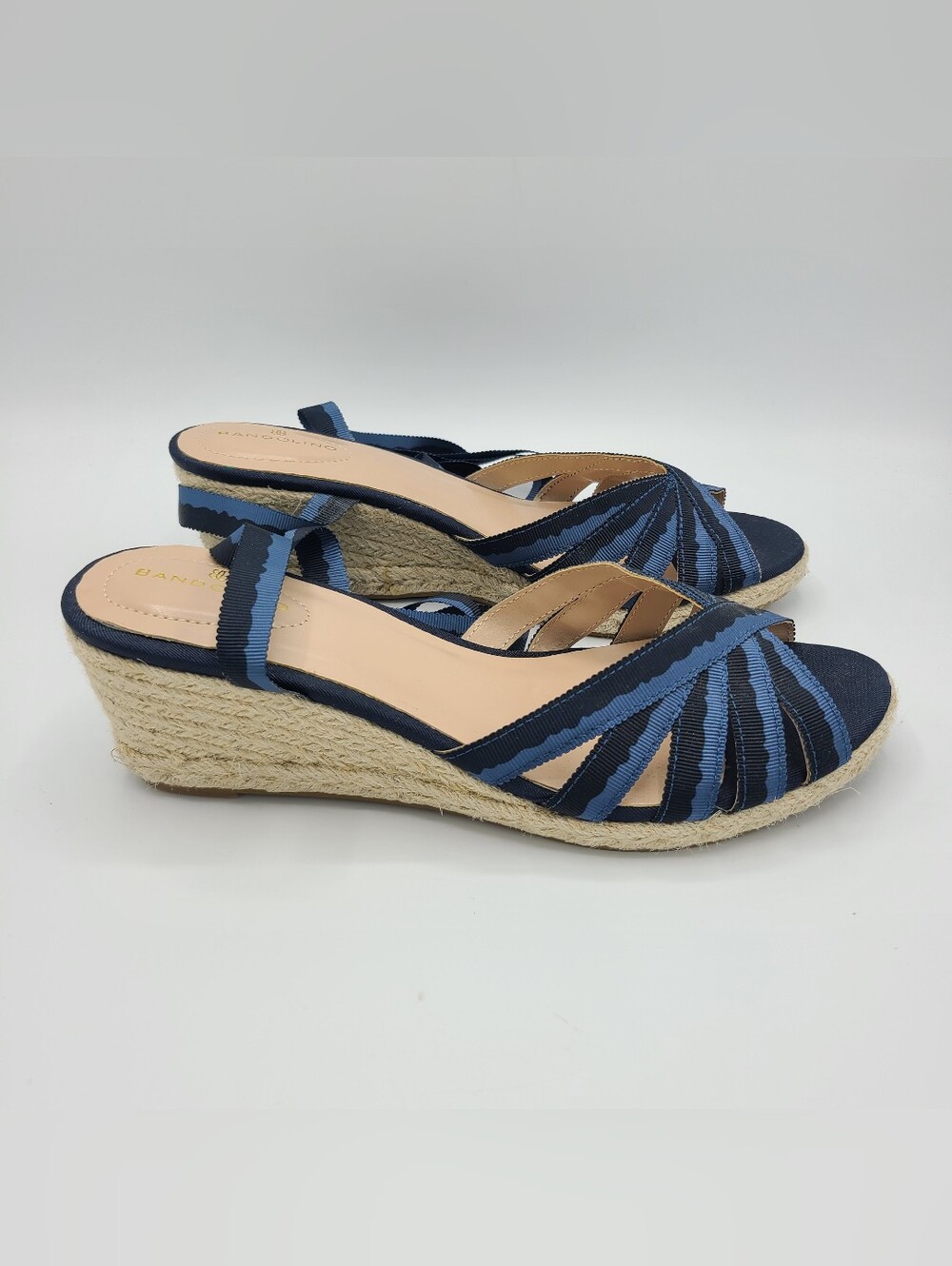 Bandolino Nestle 2 Blue Ribbon Espadrille Wedge Sandals Lace Up Ankle Tie 8.5 - Picture 2 of 15